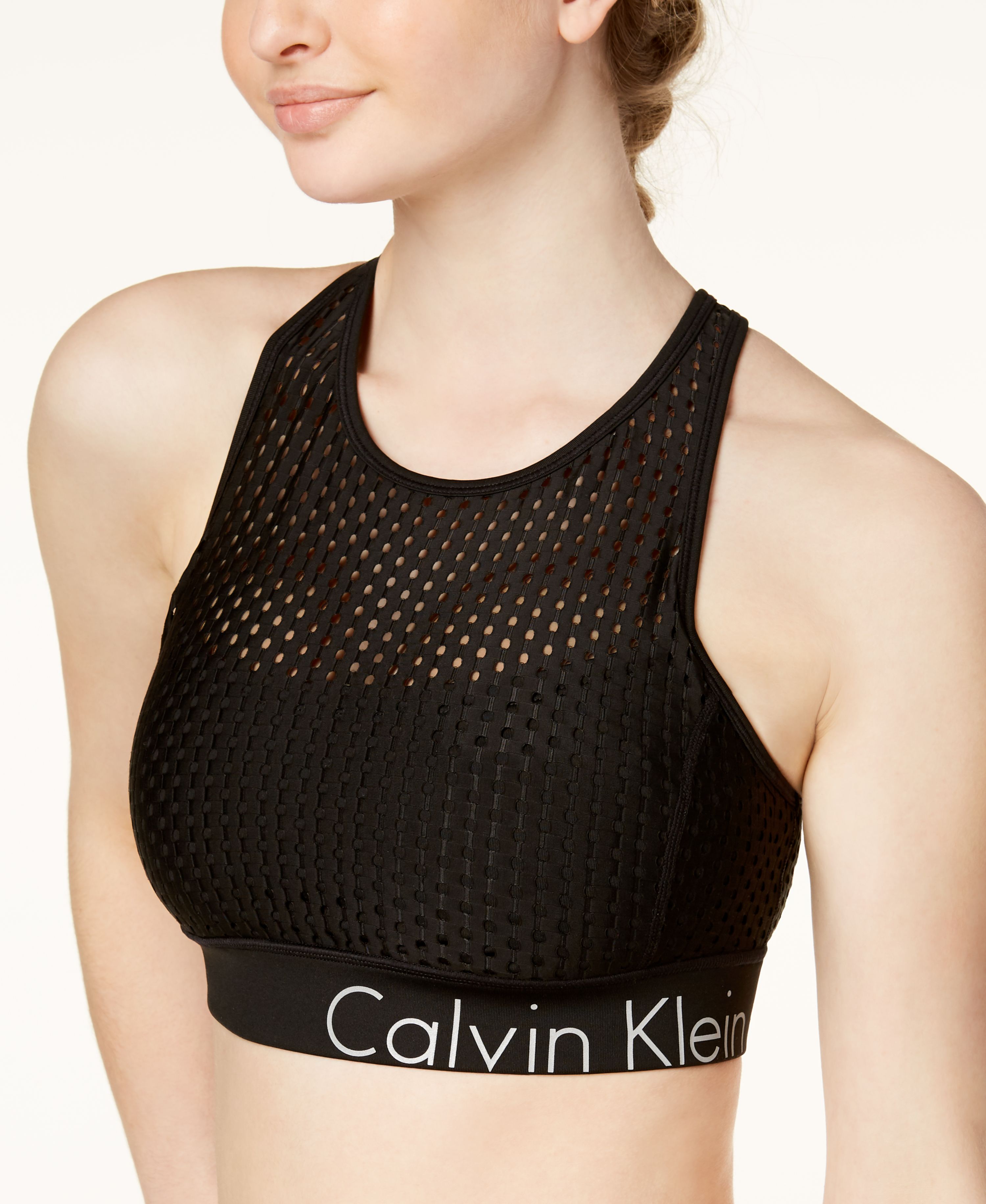Calvin Klein Performance Mesh Cross Back Medium Support Sports Bra Black S